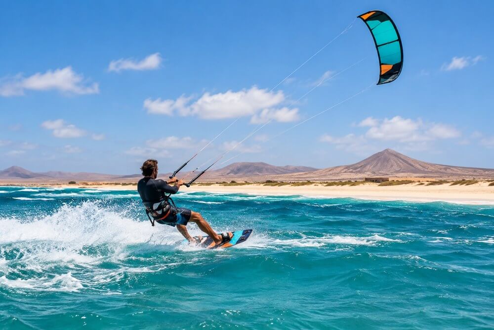 Kitesurfer na Atlantyku u wybrzeży wyspy Sal